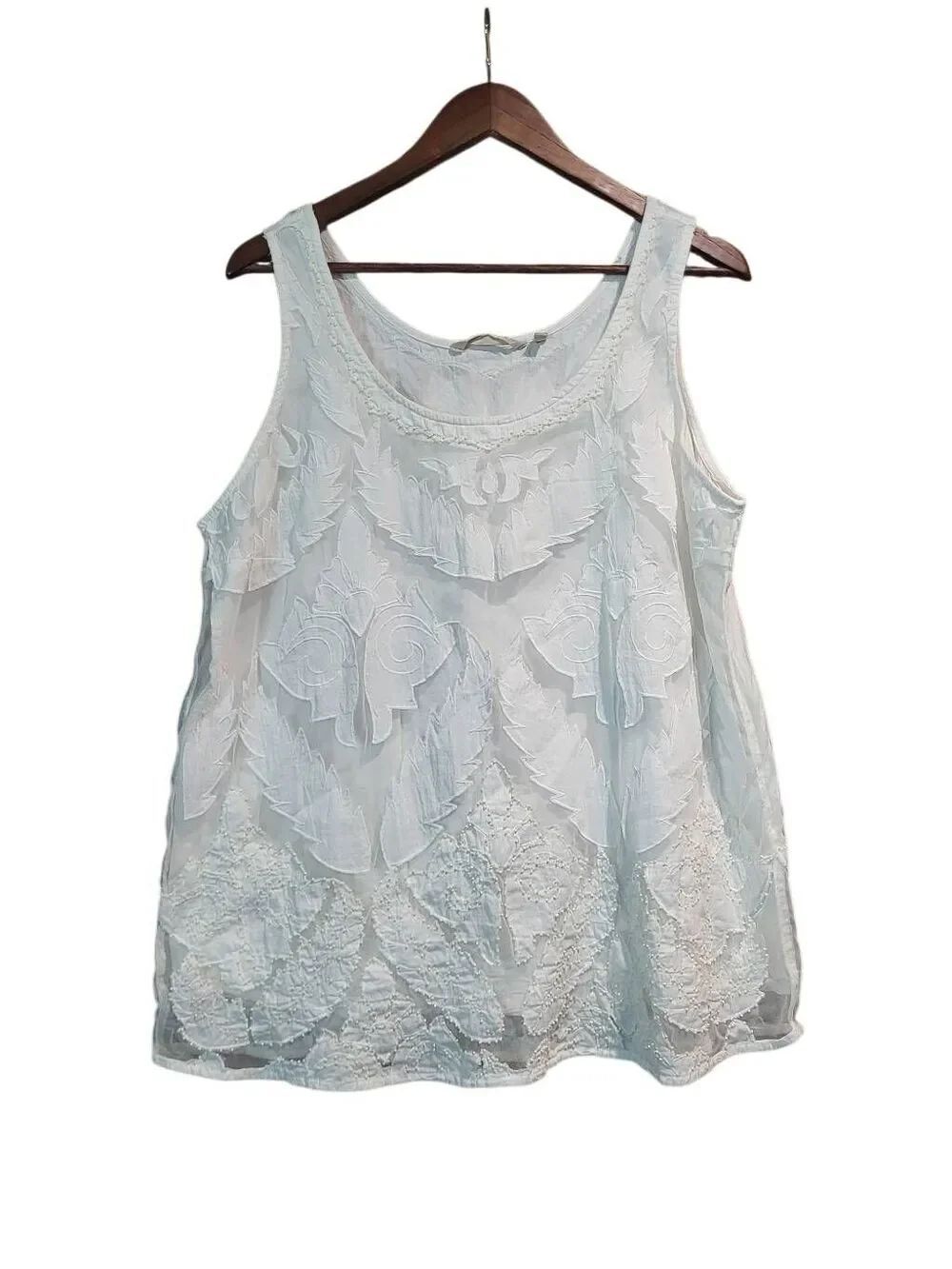 Soft Surroundings Rank Top Women's XL White Beaded Applique Boho